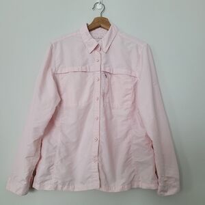 LL Bean pink Size Large hiking Camping outdoor button up shirt Roll Tab Sleeves